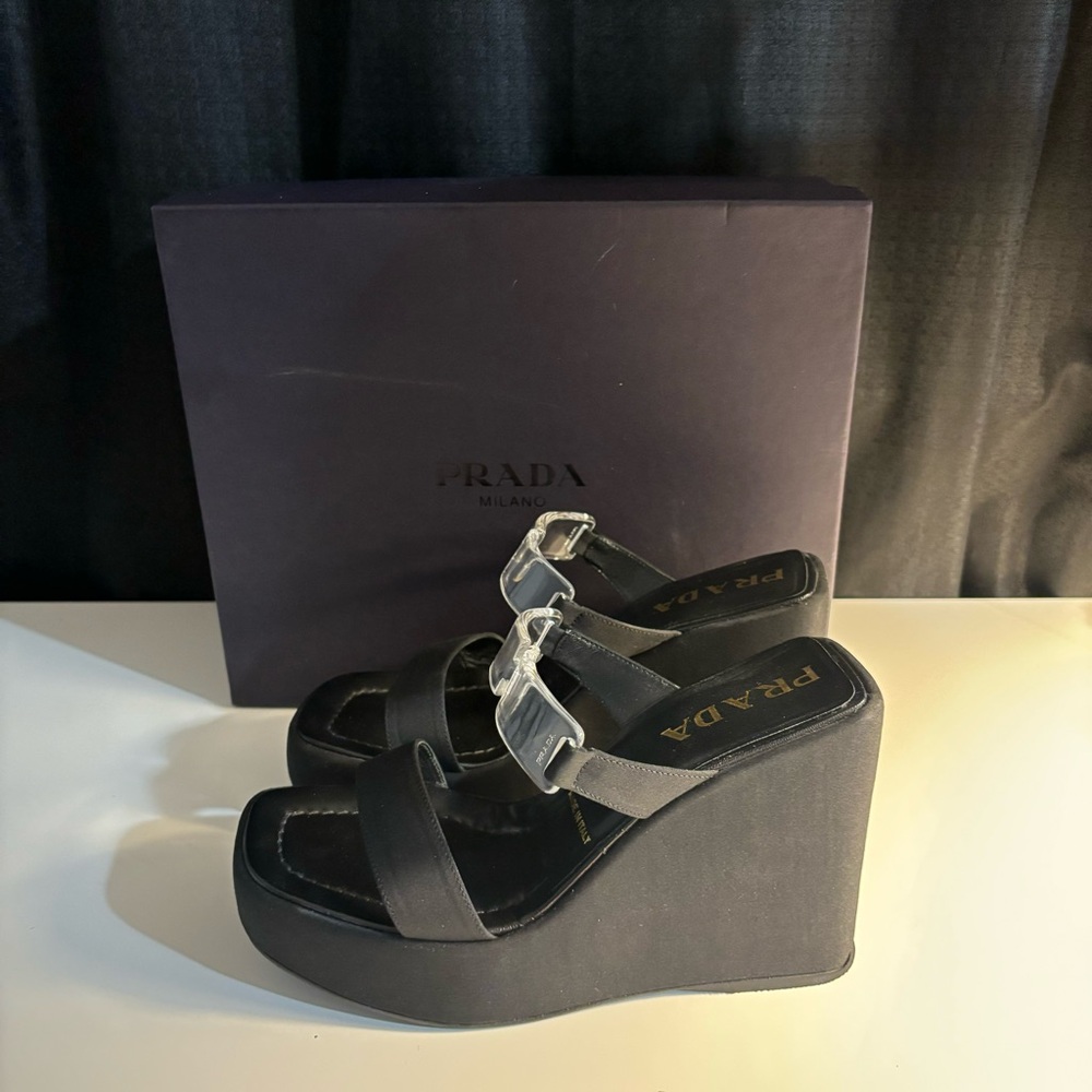 Vintage Prada Platform Wedges Lucite Strap